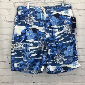 Chaps Swim Trunks Men’s Sz XL Blue Great Lake Print Brief Lined Pockets NWT $50